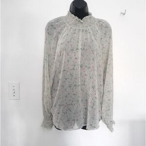 Potters Pot sheer green floral blouse